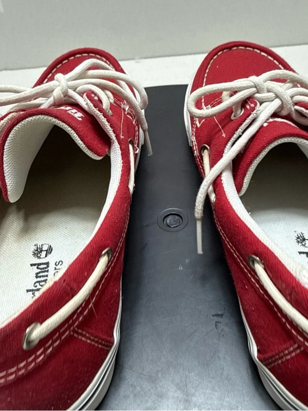 Timberland‎ Men’s Red Canvas Boat Shoes with White Laces